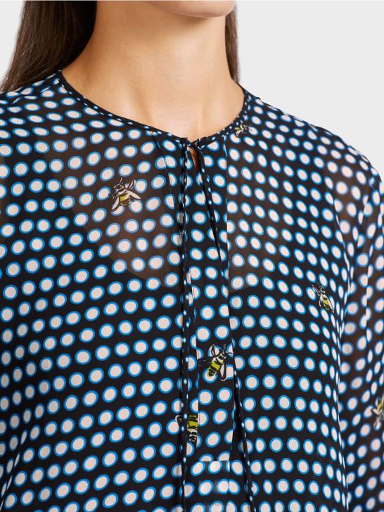 kleding zwart 464J989 viscose blouse met stippen- en bijenmotief Marc Cain