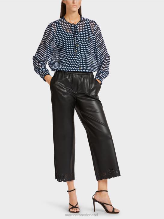 kleding zwart 464J989 viscose blouse met stippen- en bijenmotief Marc Cain