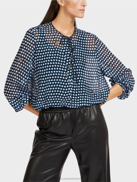 kleding zwart 464J989 viscose blouse met stippen- en bijenmotief Marc Cain
