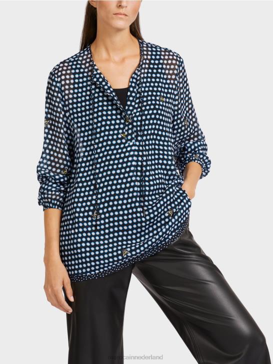 kleding zwart 464J989 viscose blouse met stippen- en bijenmotief Marc Cain