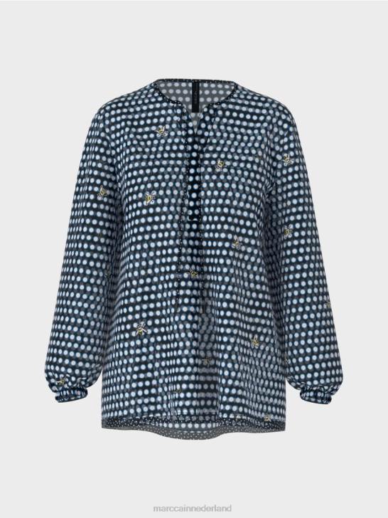 kleding zwart 464J989 viscose blouse met stippen- en bijenmotief Marc Cain