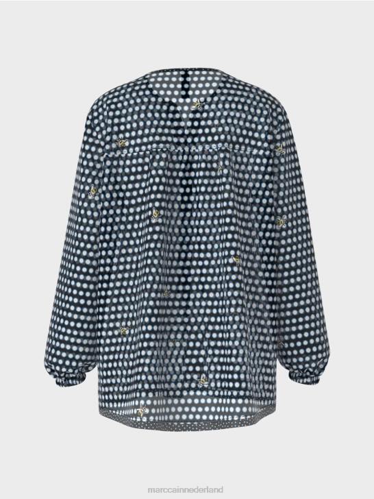 kleding zwart 464J989 viscose blouse met stippen- en bijenmotief Marc Cain