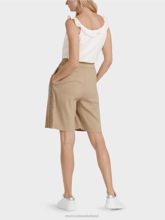 kleding diep zand 464J636 korte broek met kanten vlecht Marc Cain