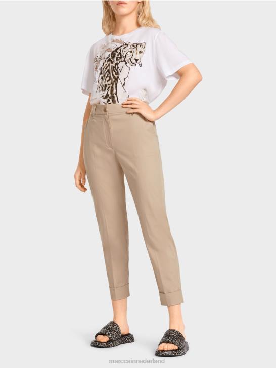 kleding diep zand 464J664 franca broek met plooi en manchet Marc Cain