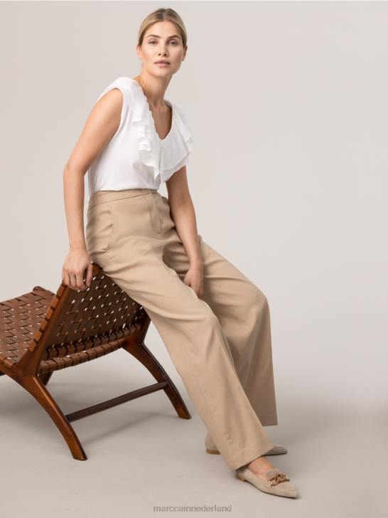 kleding diep zand 464J673 Wukari linnen en viscose broek Marc Cain