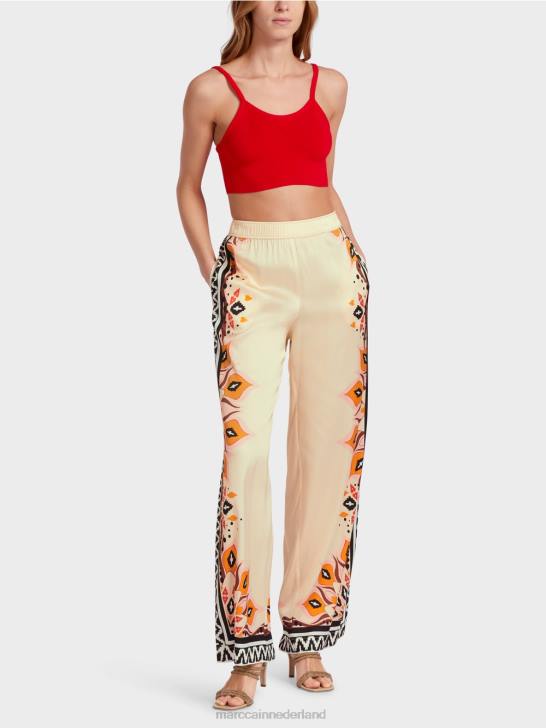 kleding dieprood 464J606 viscose broek met gemengde patronen Marc Cain