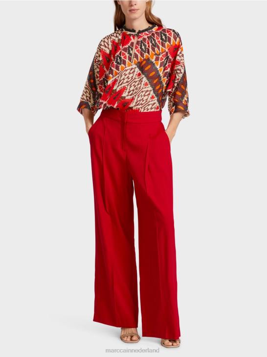 kleding dieprood 464J610 geplooide linnen broek Marc Cain