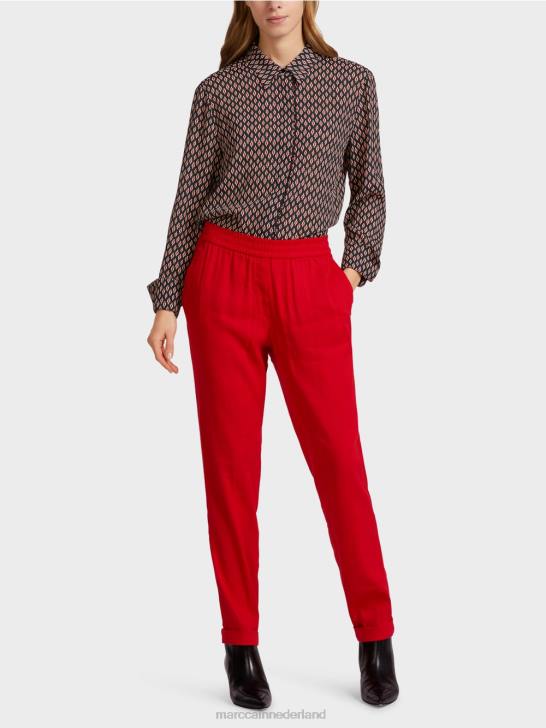 kleding dieprood 464J613 linnen broek met joggingband Marc Cain
