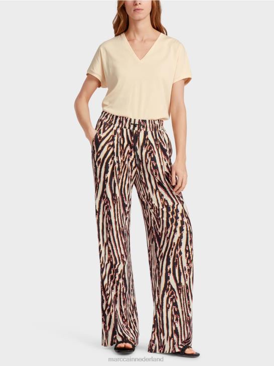 kleding dieprood 464J614 geplooide broek met joggertailleband Marc Cain