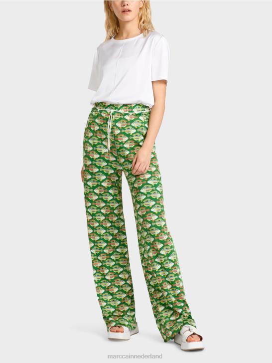 kleding donker mosgroen 464J653 Warrington viscose jersey broek Marc Cain