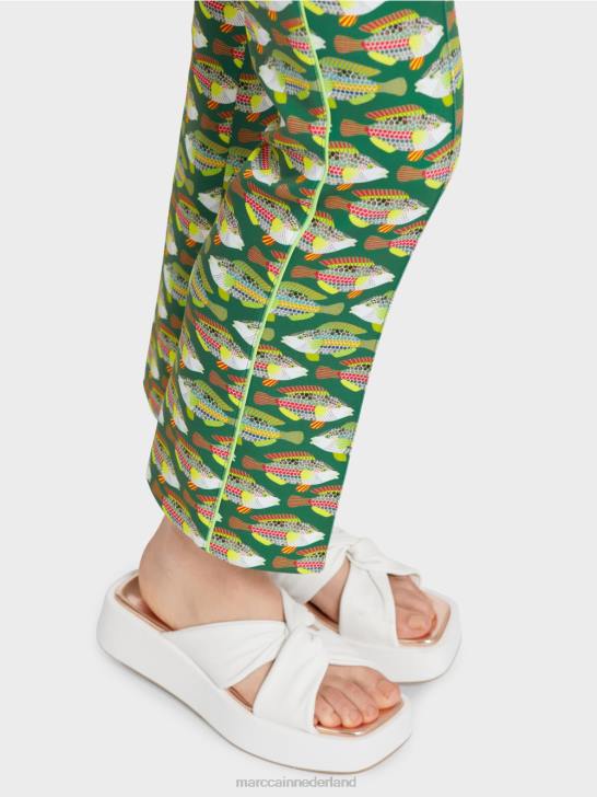 kleding donker mosgroen 464J668 Frederica jersey broek met dierenprint Marc Cain