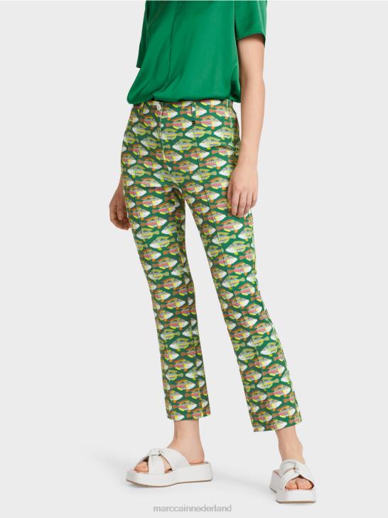 kleding donker mosgroen 464J668 Frederica jersey broek met dierenprint Marc Cain