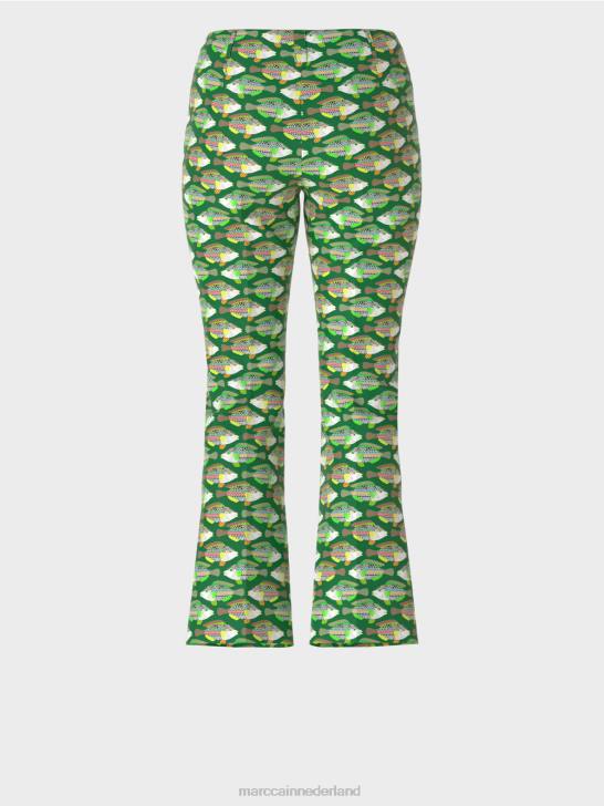 kleding donker mosgroen 464J668 Frederica jersey broek met dierenprint Marc Cain