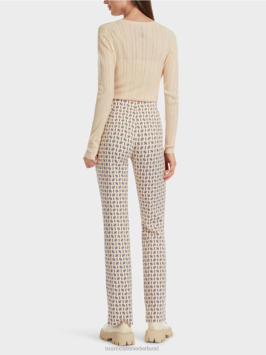 kleding donkere crème 464J555 Frederica broek met grafische print Marc Cain