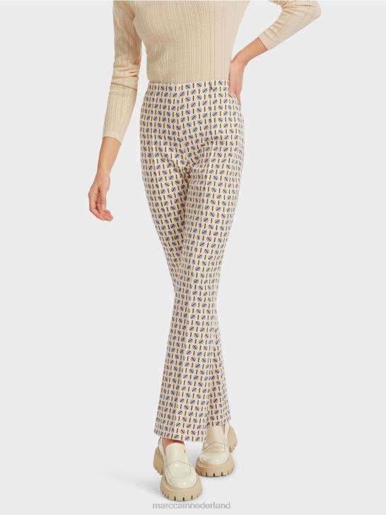 kleding donkere crème 464J555 Frederica broek met grafische print Marc Cain