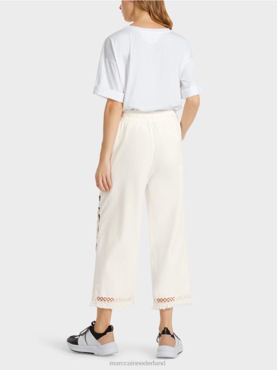 kleding gebroken wit 464J618 broek met kant en print Marc Cain