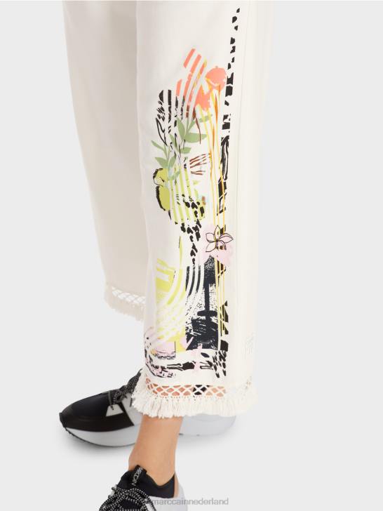 kleding gebroken wit 464J618 broek met kant en print Marc Cain