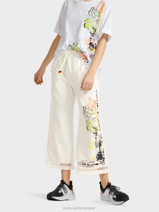 kleding gebroken wit 464J618 broek met kant en print Marc Cain