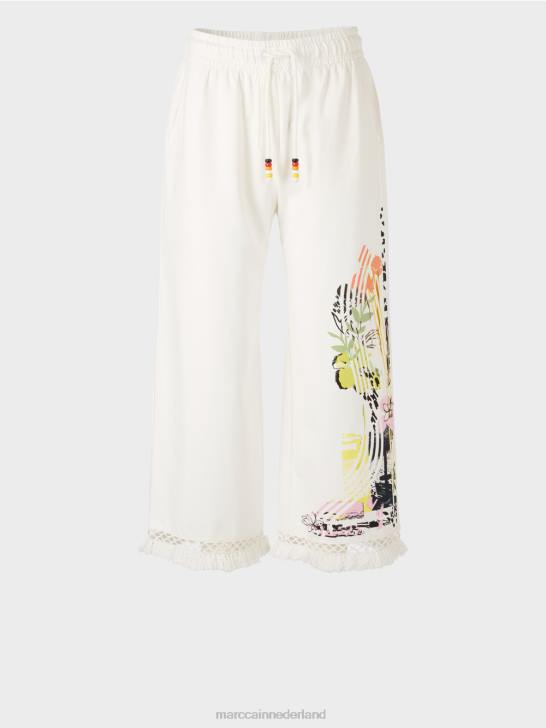 kleding gebroken wit 464J618 broek met kant en print Marc Cain