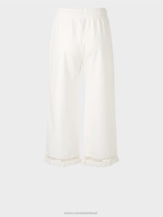 kleding gebroken wit 464J618 broek met kant en print Marc Cain