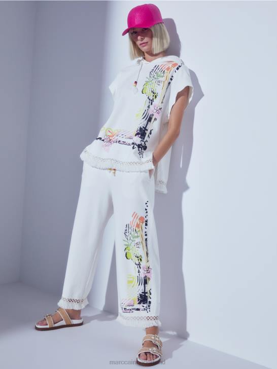 kleding gebroken wit 464J618 broek met kant en print Marc Cain