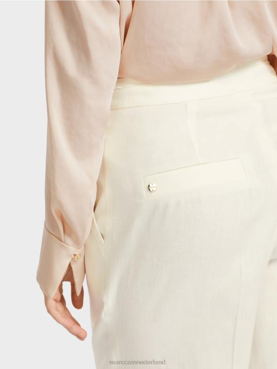 kleding gebroken wit 464J645 Wukari linnen en viscose broek Marc Cain