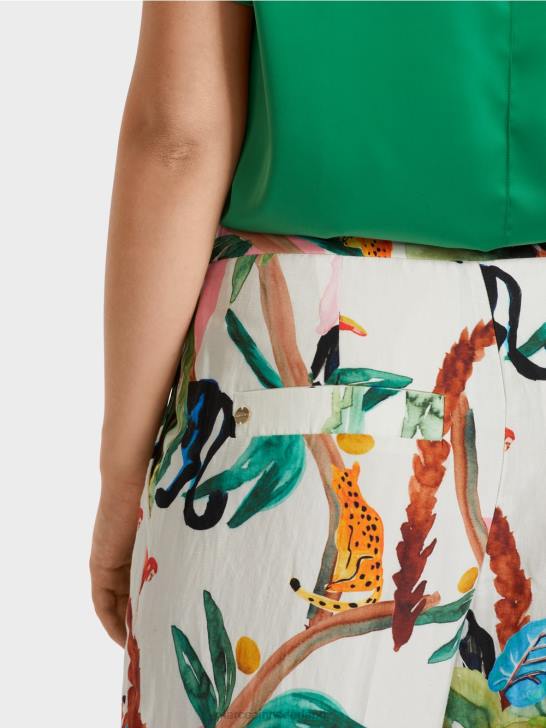 kleding gebroken wit 464J650 wukari broek met tropisch motief Marc Cain