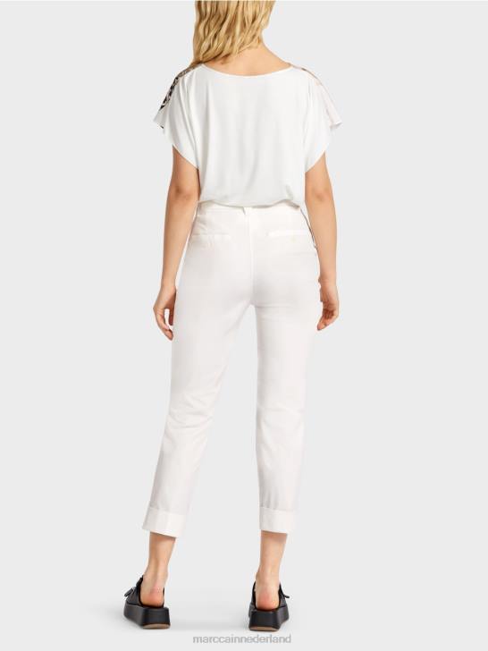kleding gebroken wit 464J659 franca broek met plooi en manchet Marc Cain
