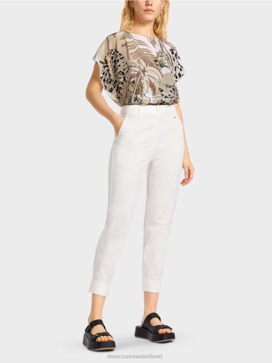 kleding gebroken wit 464J659 franca broek met plooi en manchet Marc Cain