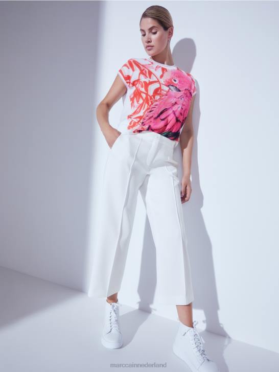 kleding gebroken wit 464J699 broek met doorgestikte geperste vouw Marc Cain