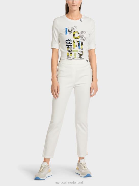 kleding gebroken wit 464J717 \"rethink Together\" broek met wijde pijpen Marc Cain