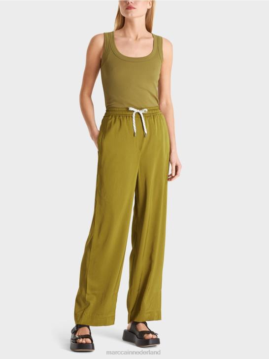kleding gele olijf 464J695 losse broek met joggingband Marc Cain