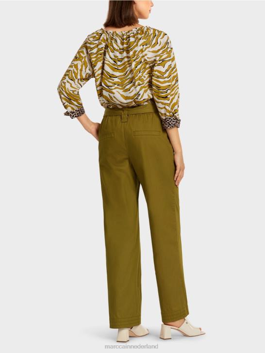 kleding gele olijf 464J697 \"Rethink Together\" broek in paperbag-stijl Marc Cain