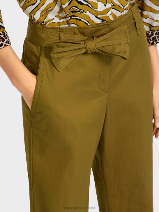 kleding gele olijf 464J697 \"Rethink Together\" broek in paperbag-stijl Marc Cain