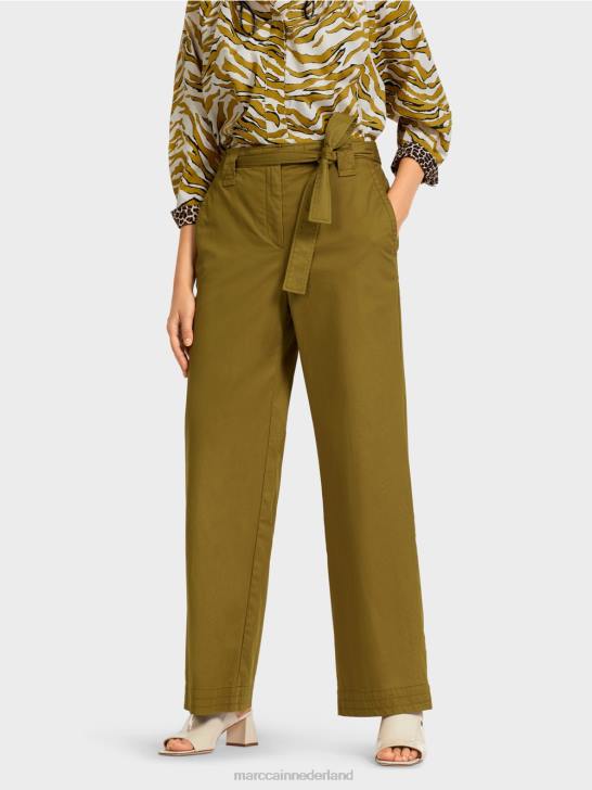 kleding gele olijf 464J697 \"Rethink Together\" broek in paperbag-stijl Marc Cain