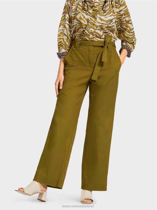 kleding gele olijf 464J697 \"Rethink Together\" broek in paperbag-stijl Marc Cain