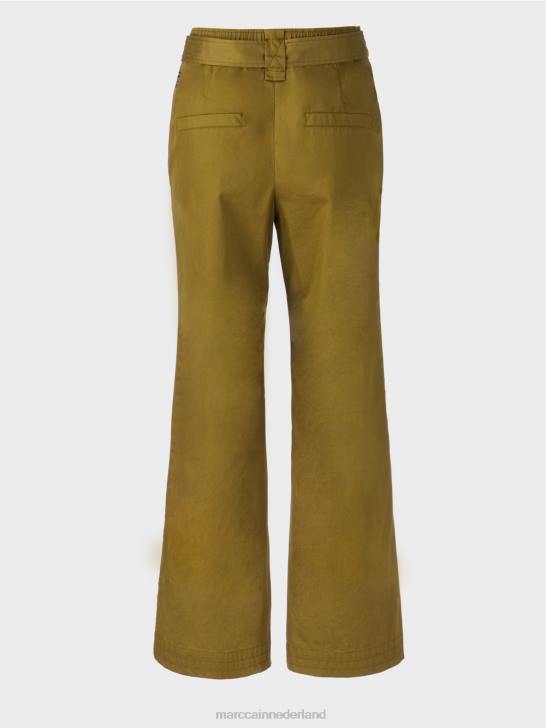 kleding gele olijf 464J697 \"Rethink Together\" broek in paperbag-stijl Marc Cain
