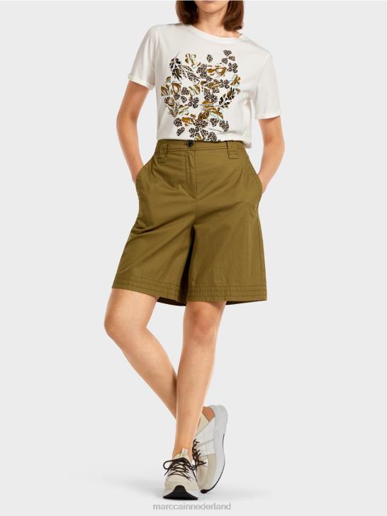 kleding gele olijf 464J707 \"Samen heroverwegen\" korte broek Marc Cain