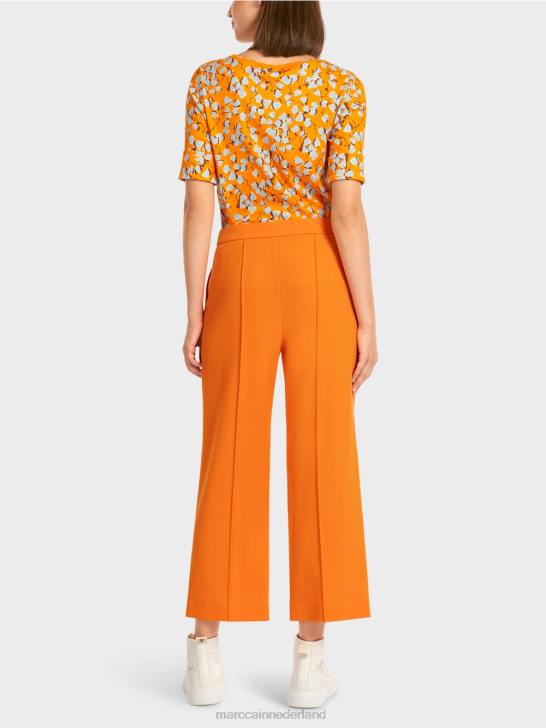 kleding helder oranje 464J732 broek met wijde pijpen Marc Cain