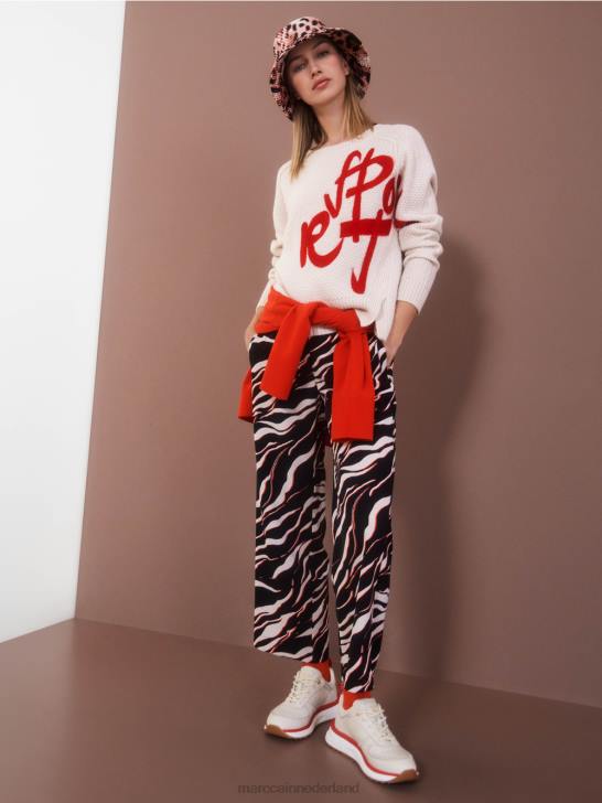 kleding kampari 464J541 Wukari broek met wijde pijpen en leeuwenprint Marc Cain