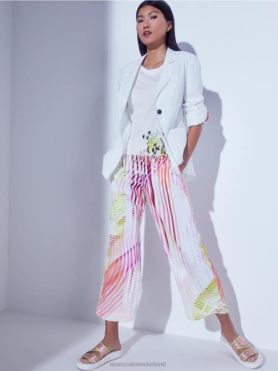 kleding lichte kalk 464J616 kleurrijk gestreepte broek in een casual pasvorm Marc Cain