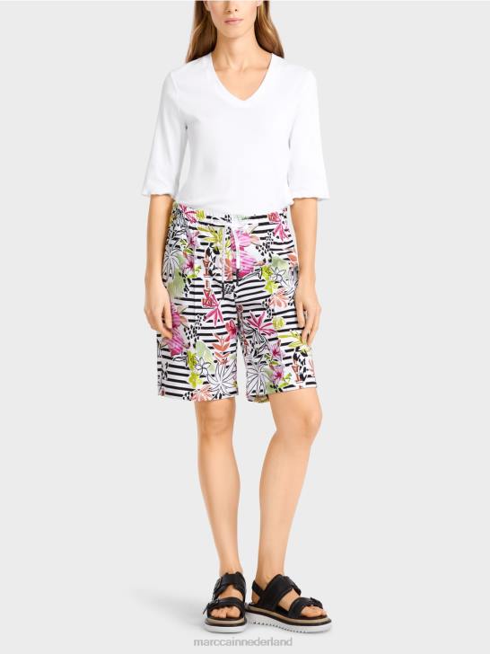 kleding lichte kalk 464J624 korte broek met bloemmotief Marc Cain