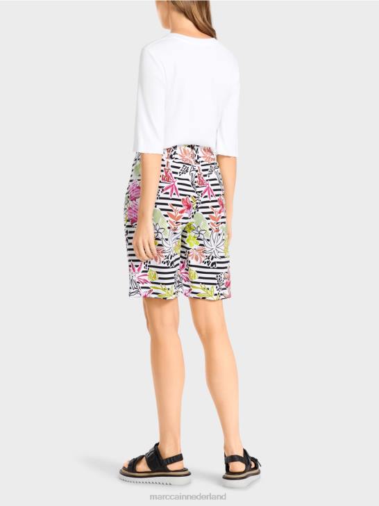 kleding lichte kalk 464J624 korte broek met bloemmotief Marc Cain