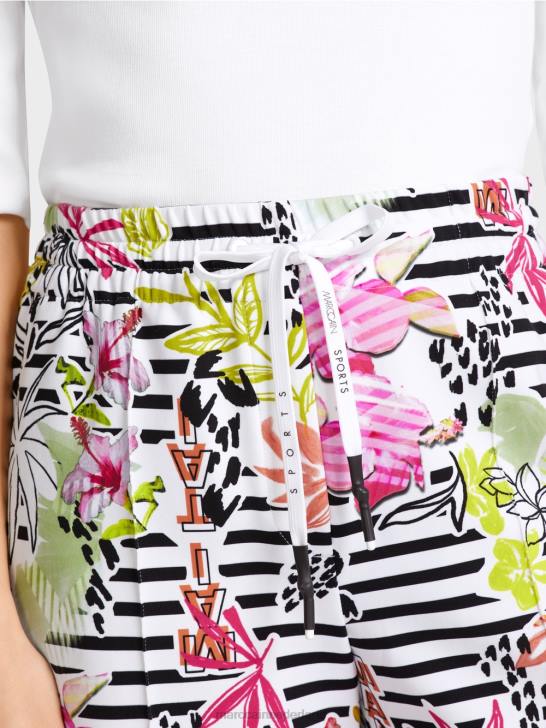 kleding lichte kalk 464J624 korte broek met bloemmotief Marc Cain