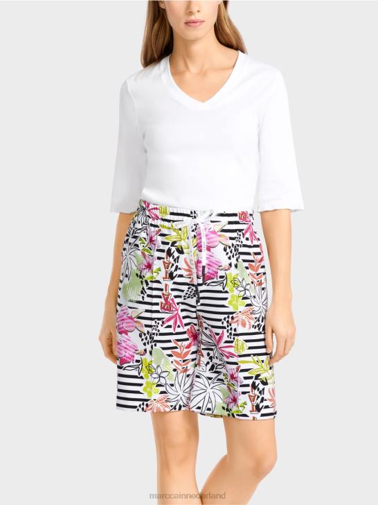 kleding lichte kalk 464J624 korte broek met bloemmotief Marc Cain