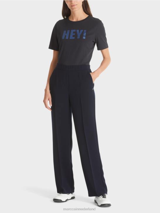 kleding marine 464J574 Washington broek met wijde pijpen Marc Cain