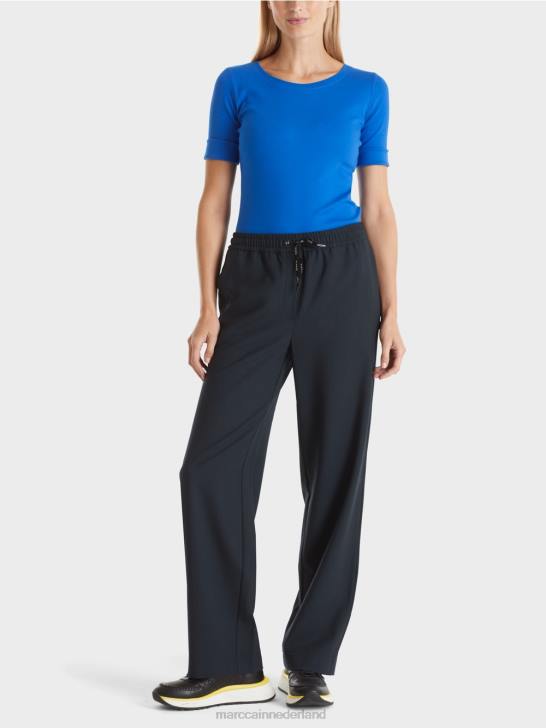 kleding middernacht blauw 464J524 Welby broek met wijde pijpen en trekkoord in de taille Marc Cain