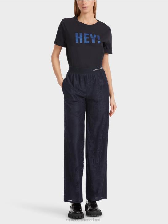 kleding middernacht blauw 464J543 Welby broek met wijde pijpen van tule kant Marc Cain