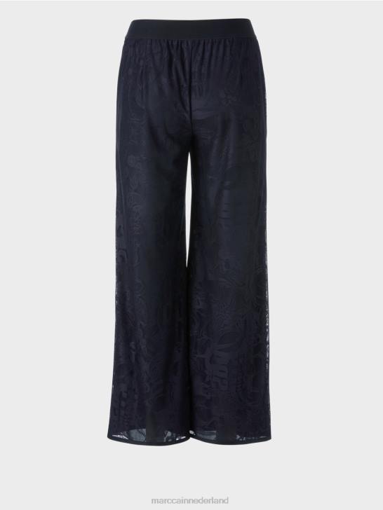 kleding middernacht blauw 464J543 Welby broek met wijde pijpen van tule kant Marc Cain