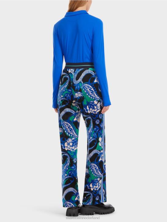 kleding middernacht blauw 464J545 fluwelen welby broek met tattoo-motieven Marc Cain